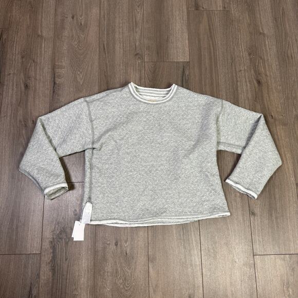 J.Crew Reversible Quilted Pullover Sweater WMNS M Heather Graphite Ivory Stripe - Picture 3 of 8